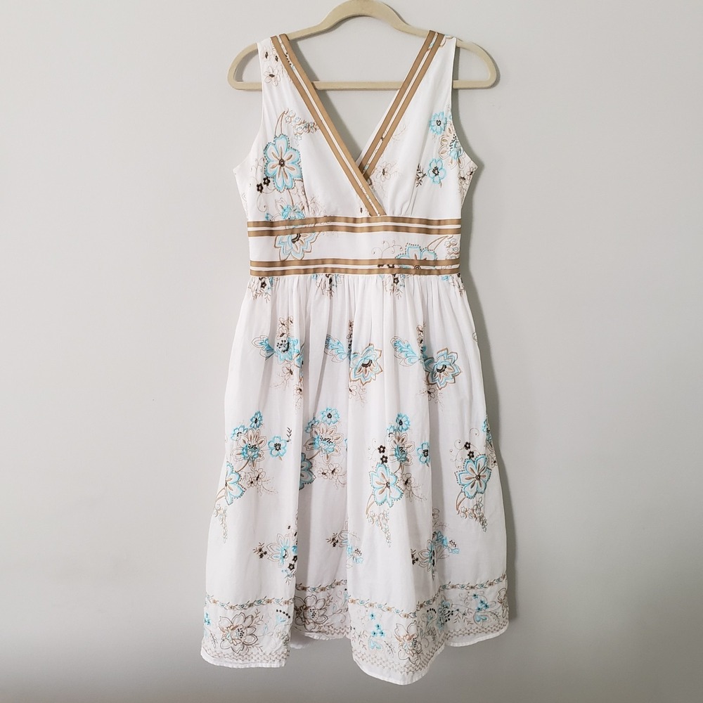 Dress Barn Y2K Cottagecore Embroidered Floral Midi Dress SIZE 6 Fairy Empire